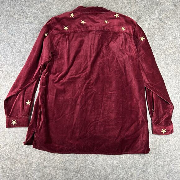 Quacker Factory Shirt Womens Medium Red Velvet Gold Embroidered Star Button Down - Picture 6 of 6